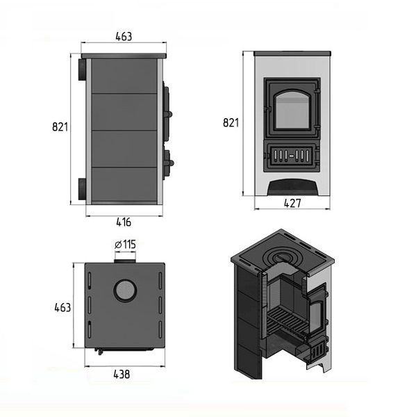 Фото Печь-Камин ВЕЗУВИЙ ПК-01 (270) с плитой и т/о красн. 9 кВт (150 м3) Ø 115 мм в магазине Woodson