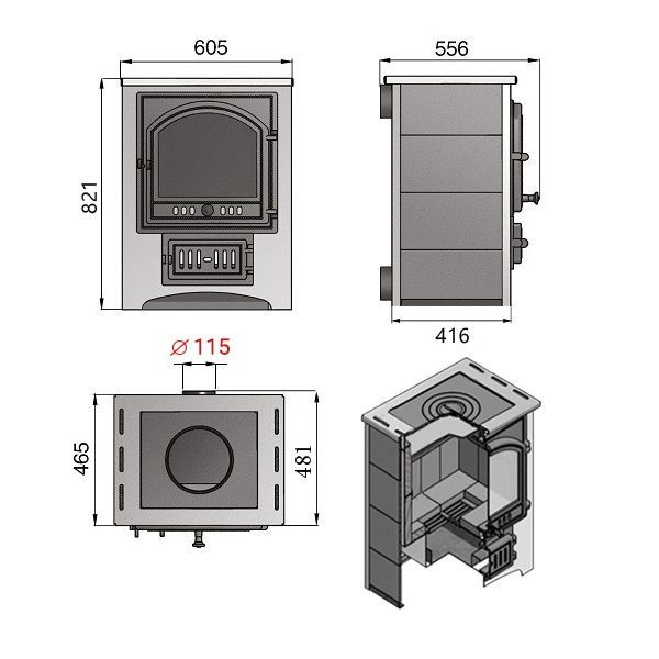 Фото Печь-Камин ВЕЗУВИЙ ПК-01 (205) с плитой и т/о беж. 12 кВт (200 м3) Ø 150 мм в магазине Woodson