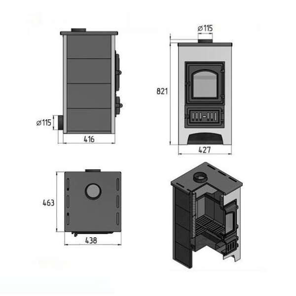 Фото Печь-Камин ВЕЗУВИЙ ПК-01 (270) красн. 9 кВт (150 м3) Ø 115 мм в магазине Woodson
