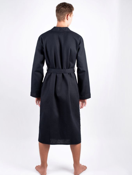 Халат Woodson, вафельный с планкой, р.50-52, чёрный