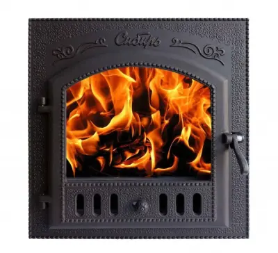 Дверка каминная "Сибирь" 7 АС окрашенная со стеклом 545х545х80 мм