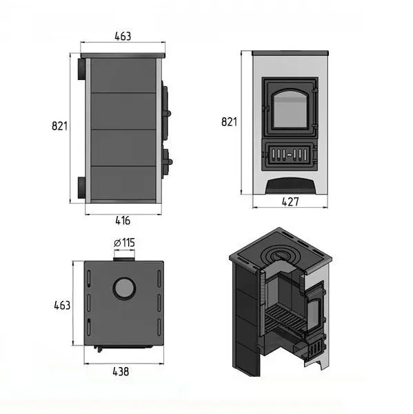 Фото Печь-Камин ВЕЗУВИЙ ПК-01 (270) с плитой и т/о беж. 9 кВт (150 м3) Ø 115 мм в магазине Woodson